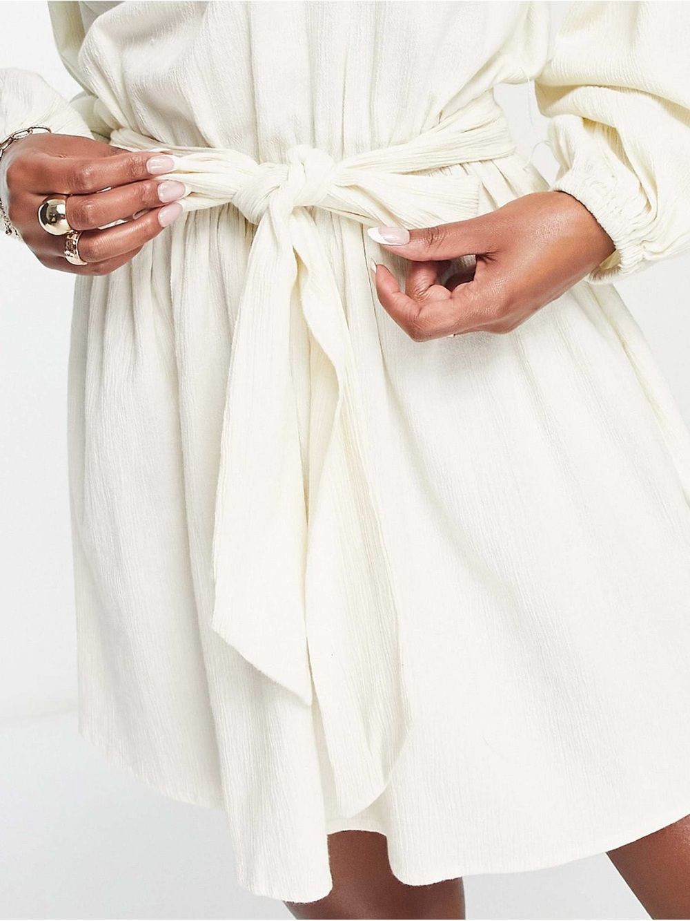 ASOS DESIGN off shoulder super crinkle beach mini dress in natural - Picture 6 of 6